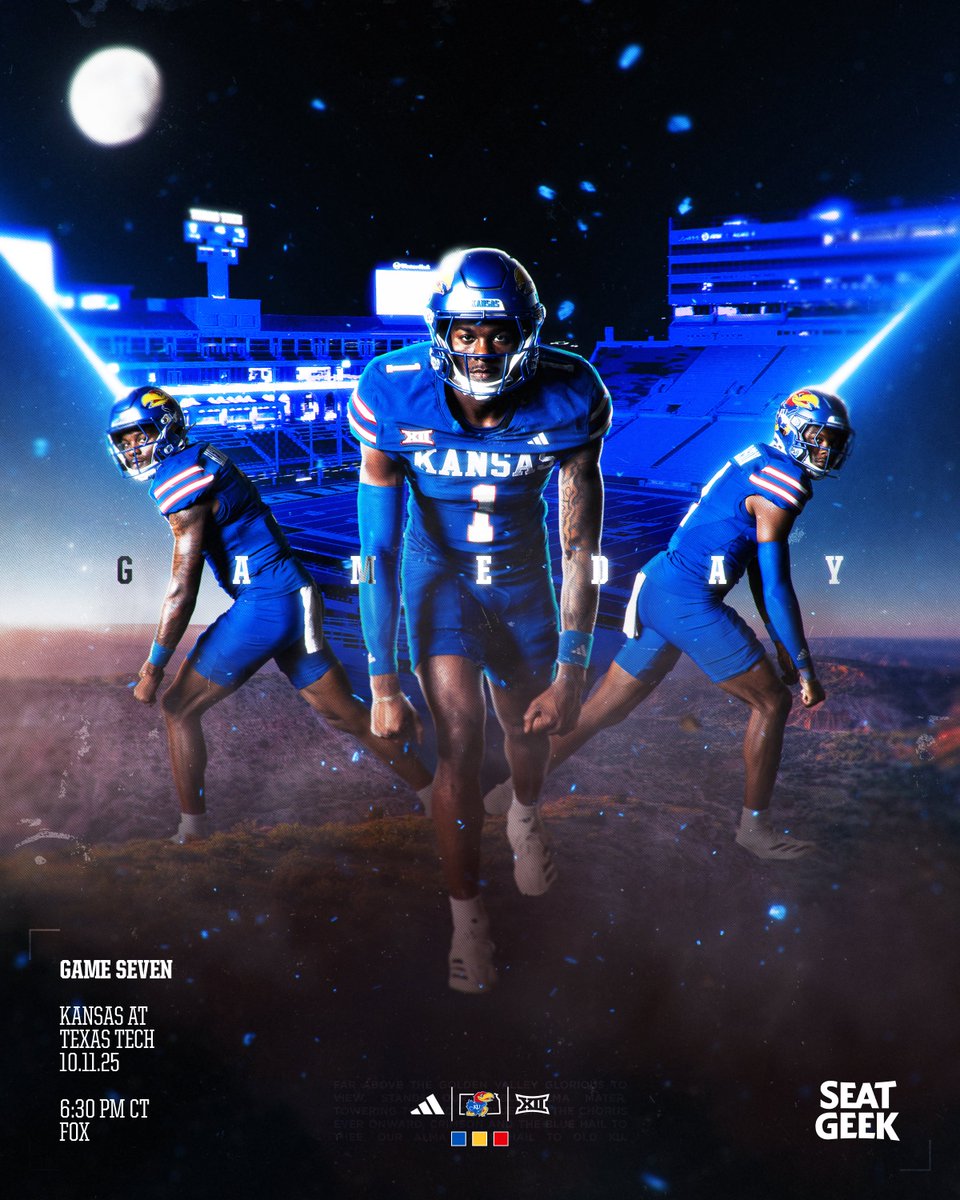Let’s get to it.

👉 at Texas Tech
⏰ 6:30 PM CT
🏟️ Jones AT&amp;T Stadium
📺 FOX
🎙️ Jayhawk Sports Network

#RockChalk | <a href="/SeatGeek/">SeatGeek</a>