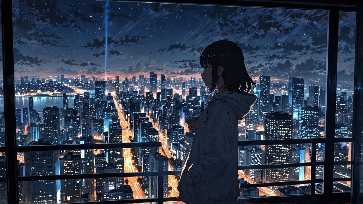 nightgalaxx's tweet photo. Where skyscrapers touch the stars and lights paint the horizon. This nighttime city view whispers stories of possibility and pulse. Share your urban night memories! 💭🌆 #SkylineViews #UrbanNights #aiart #bluskyart #nightcity https://t.co/zV3FwWzKof