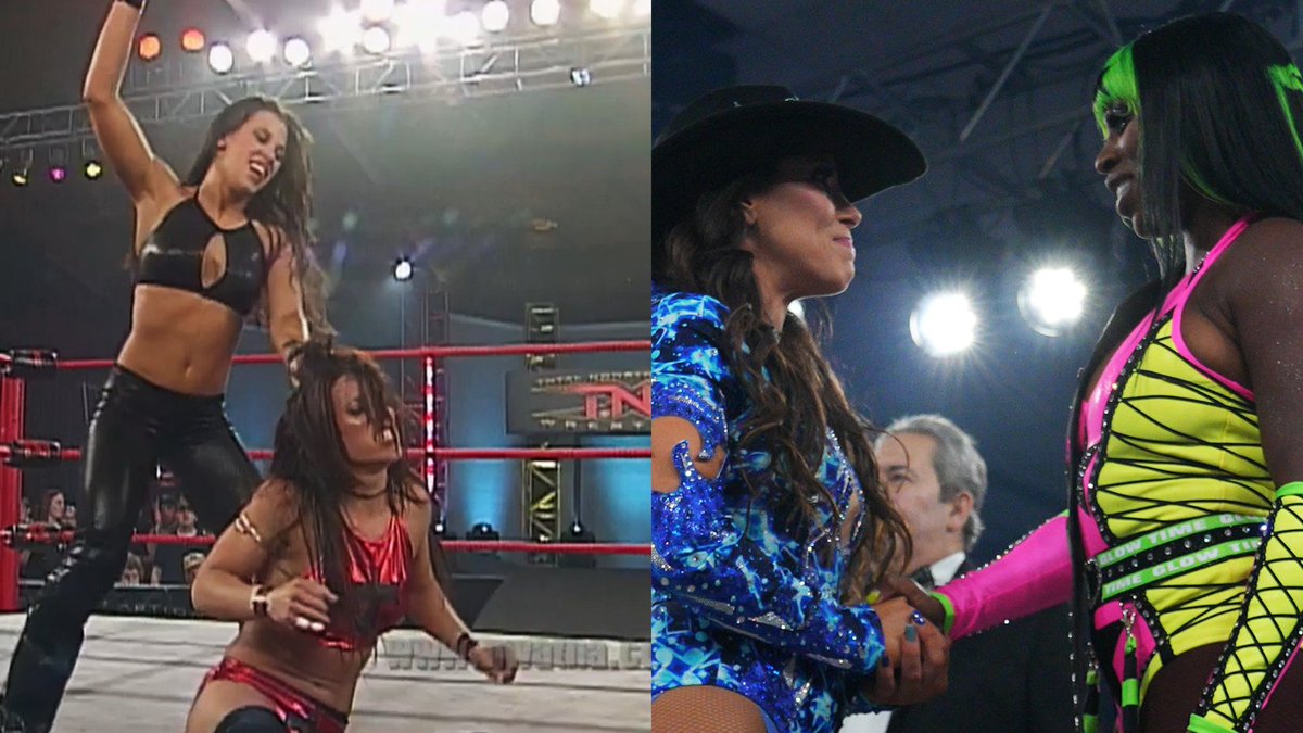 ThisIsTNA's tweet image. .@MickieJames has been such a consistent presence through TNA history that she&apos;s the only person to wrestle both Trinity and Trinity in a TNA ring. Don&apos;t miss her TNA Hall of Fame induction TOMORROW!