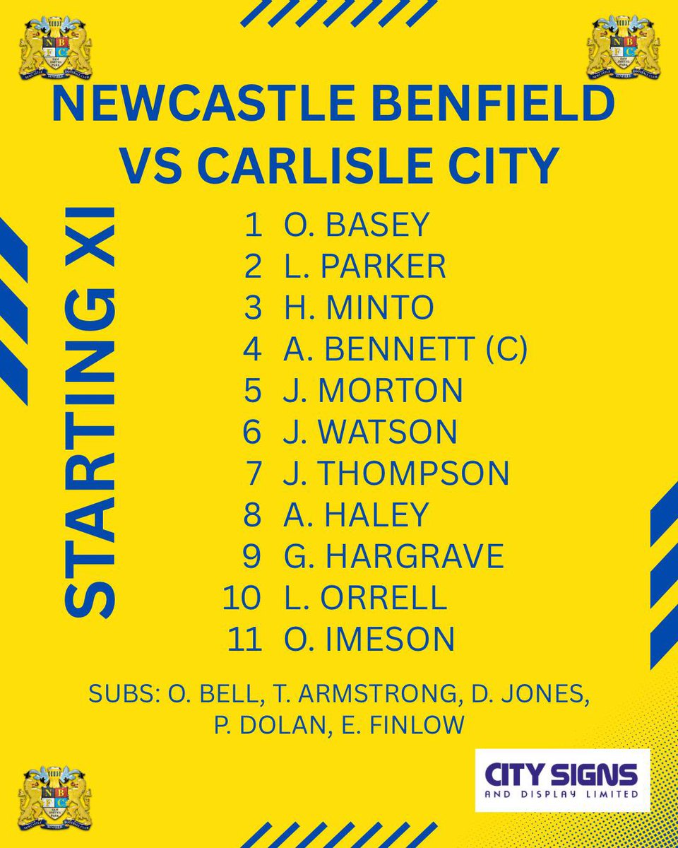 YOUR LIONS IN CARLISLE.👊

✍️New signings Daniel Jones and Patrick Dolan named on the bench! 
🔥Evan Finlow makes the bench after stepping up from the reserves! 

#HOWAYBENFIELD 

🦁🔵⚪️🦁
