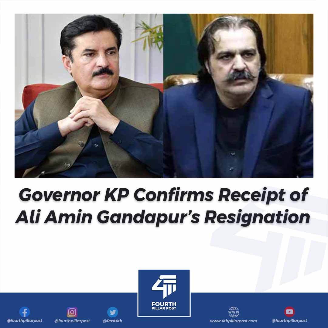 Post4th's tweet image. Governor Faisal Karim Kundi confirms receiving KP CM Ali Amin Gandapur’s handwritten resignation, submitted via Brig (R) Mosaddeq Abbasi at 2:30 PM. Legal review underway before formal approval. 
#KPK #AliAminGandapur #FaisalKarimKundi 
Read more: 4thpillarpost.com