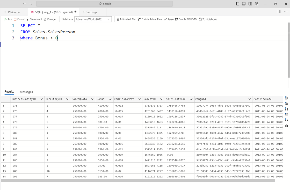 murainanurudee6's tweet image. You can filter by numbers too 👇
SELECT *
FROM Sales.SalesPerson
WHERE Bonus > 0;
✅ Returns only employees with bonuses above 0.
Filtering = focusing only on what matters.
#SQL #DataLearning
@iam_daniiell @ObohX