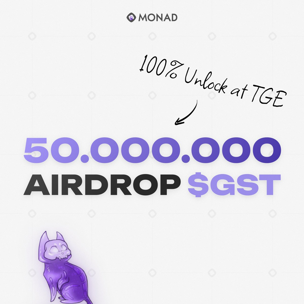 MonGhostyCats's tweet image. 🪂 Airdrop 50,000,000 $GST  

Join now 👇
tinyurl.com/GhostyAirdrop

The token will launch on @monad  

100% unlock at TGE 🙀