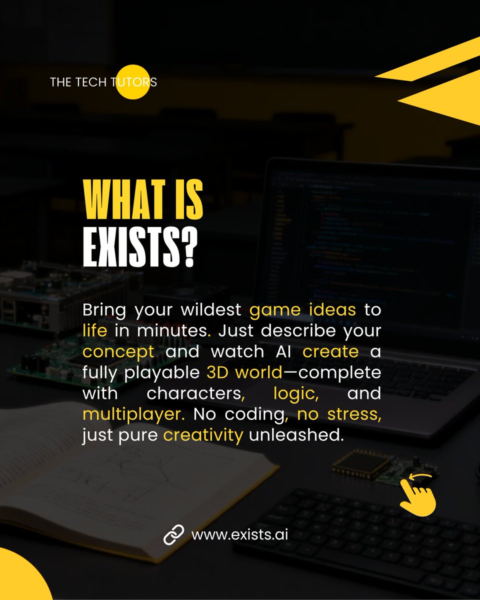 The_Tech_Tutors's tweet image. Dream it, type it, play it - AI just made game dev ridiculously easy!
Try Exists AI, the no-code tool turning ideas into playable games.
Talk to us today &amp;amp; follow for more AI tools! 🚀

#AIForGamers #NoCodeDev #ExistsAI #TechTools #ITServices