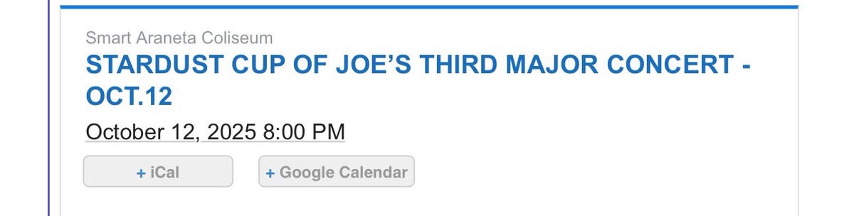 daawnut's tweet photo. ‼️ Selling 2 UPPER BOX for Cup Of Joe Day 3 tomorrow. 
Price: 2600x2 = 5200 (selling as a bundle)
Rfs: family emergency

*Etix - will be sent thru email. Wasnt able to claim physical tickets. Can meetup tomorrow noon manda area. 

DM me if interested
#CupofJoeStardustTheConcert https://t.co/C8hWGhzMbM