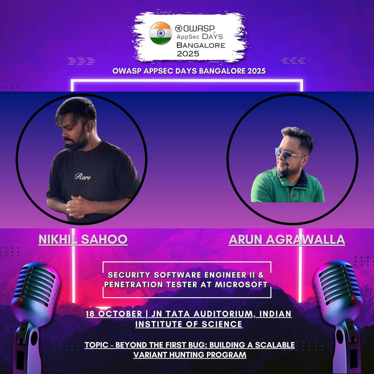 owaspappsecdays's tweet image. We are thrilled to welcome Nikhil Sahoo and Arun Agrawalla to the stage at OWASP AppSec Days Bangalore 2025!

🌐 More details &amp;amp; registration: lnkd.in/gkfVhers

#OWASP #AppSecDays #AppSecDaysBangalore2025 #CyberSecurity #InfoSec #KeynoteSpeaker #OWASPKeynoteSpeaker