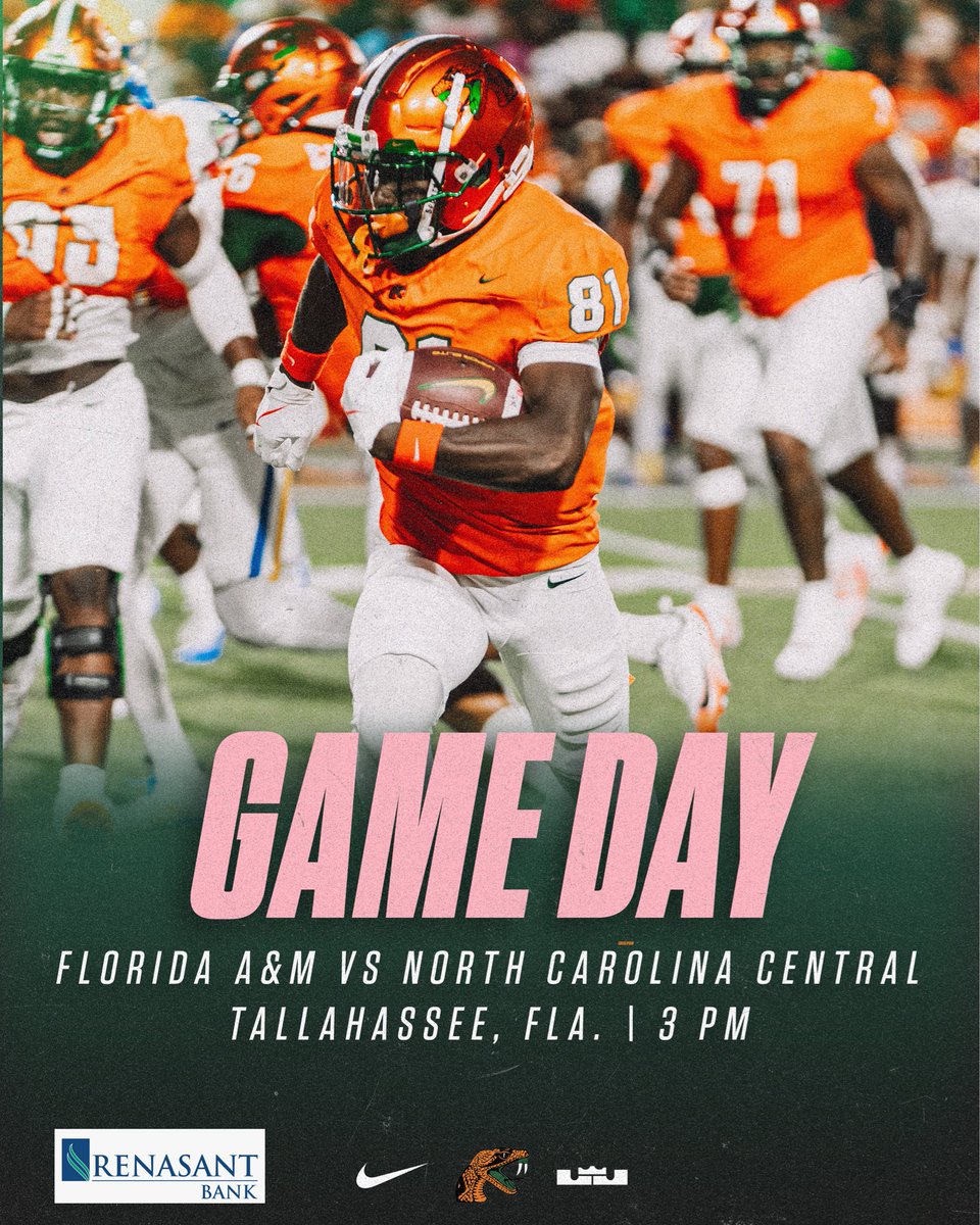 FAMU_FB's tweet image. 𝗚𝗲𝘁 𝗨𝗽! 𝗜𝘁'𝘀 𝗙𝗔𝗠𝗨 𝗙𝗼𝗼𝘁𝗯𝗮𝗹𝗹 𝗚𝗮𝗺𝗲 𝗗𝗮𝘆!
FAMU 🆚 NC Central
⏱️ | 3 PM
👚 | PINK OUT 🩷
📺 | HBCU GO hbcugo.tv
📻 | 96.1 JAMZ tinyurl.com/3hy6rz4z
#FAMU | #Rattlers | #FangsUp 🐍