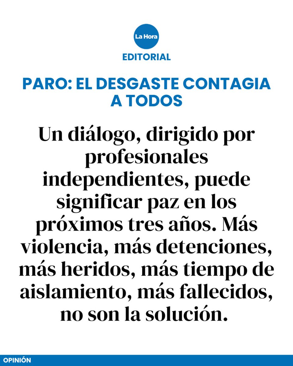 Es urgente llamar a mediadores y acabar con este paro. De lo contrario, se abre la posibilidad de aplazar la consulta popular.

Lee el editorial completo 👉 lhra.ec/33McGdB