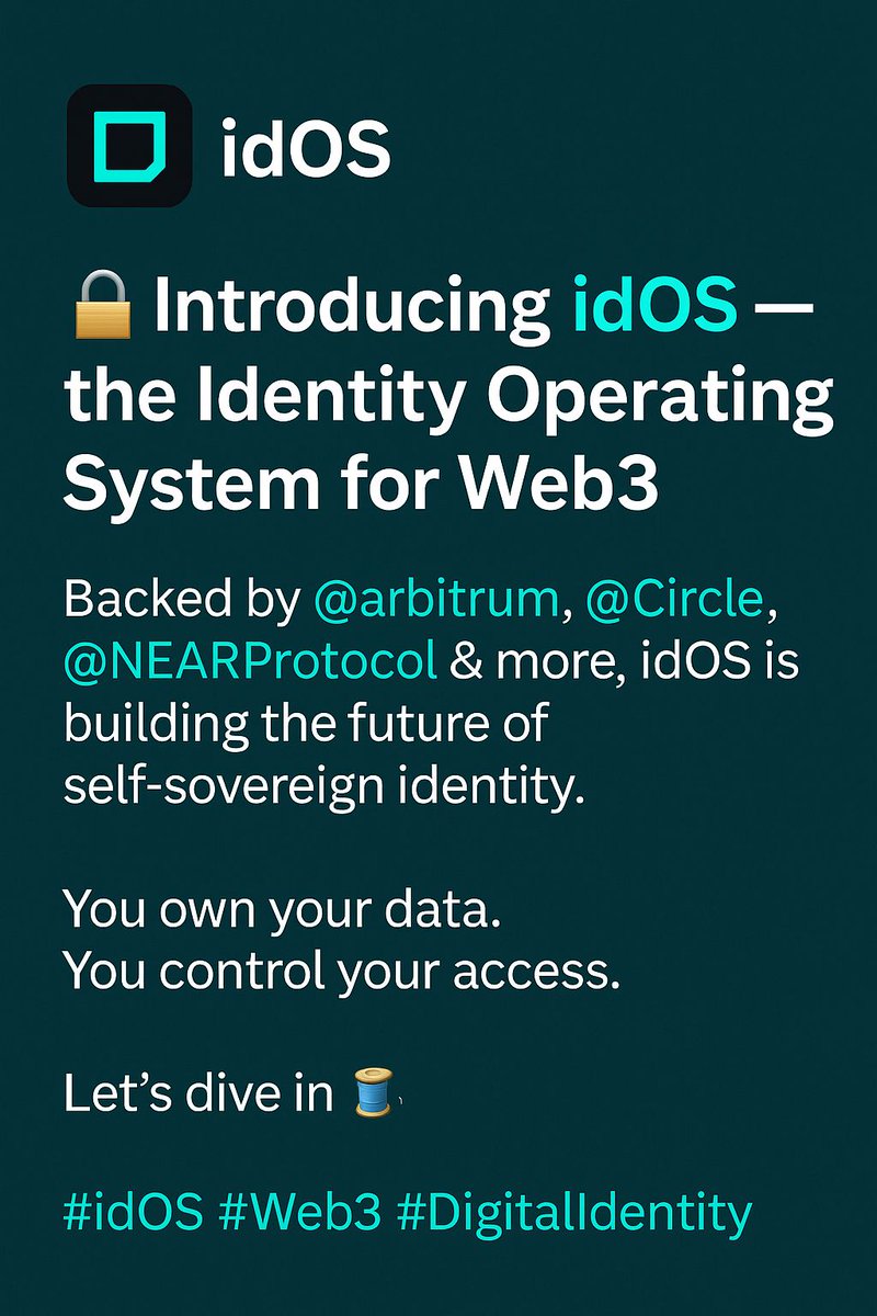 Introducing <a href="/idOS_network/">idOS</a> – the Identity Operating System for Web3.  
Backed by <a href="/arbitrum/">Arbitrum</a>, @Circle, <a href="/NEARProtocol/">NEAR Protocol</a> &amp; more, idOS is building the future of *self-sovereign identity*.  
You own your data. You control your access.  
Let’s dive in 🧵👇  
#idOS #Web3 #DigitalIdentity