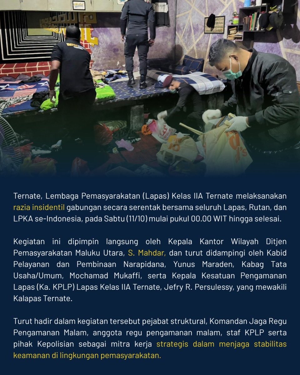 lapasternate's tweet photo. Razia Gabungan Serentak Lapas Ternate, Langsung dipimpin Kakanwil Ditjenpas Malut https://t.co/fUvFgpLkoB