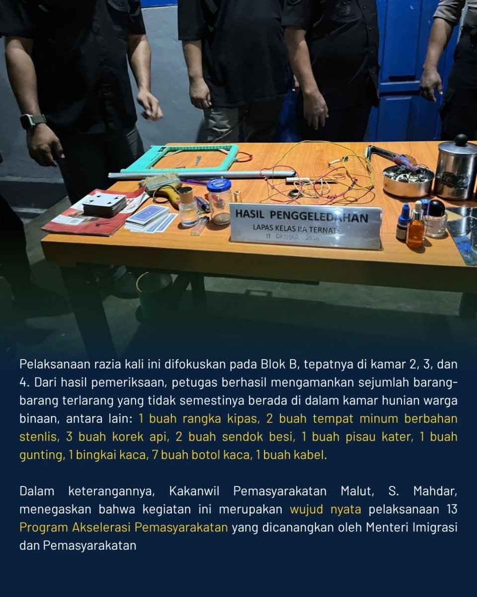 lapasternate's tweet photo. Razia Gabungan Serentak Lapas Ternate, Langsung dipimpin Kakanwil Ditjenpas Malut https://t.co/fUvFgpLkoB