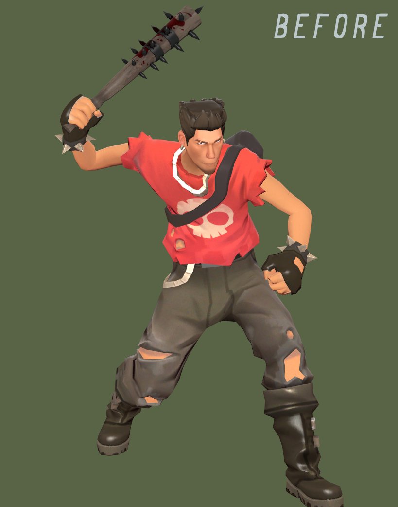 dotflare3's tweet image. updating the Teufort Thug set to fix some texturing and model issues

2023 me just kind of didn&apos;t know any better : [ so i&apos;m glad I can fix this one up soon

I wanna make it clear it wasn&apos;t laziness, I just wasn&apos;t as experienced with texturing, and the TF style as I am now

#TF2