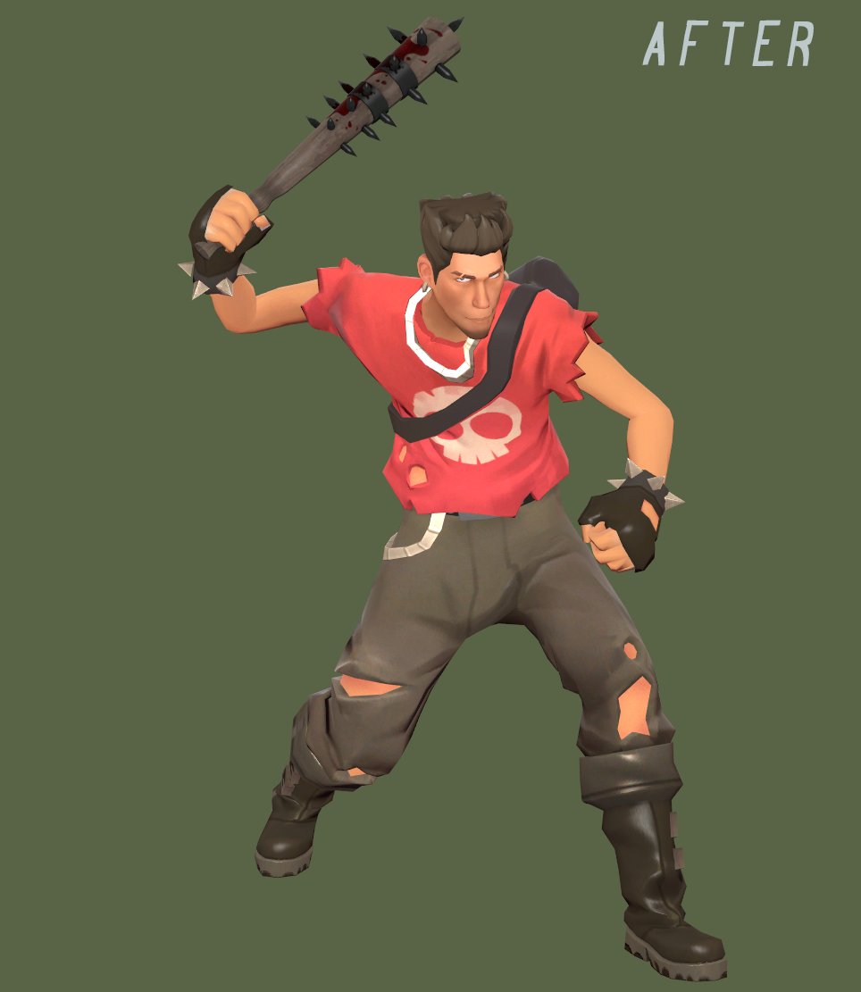 dotflare3's tweet image. updating the Teufort Thug set to fix some texturing and model issues

2023 me just kind of didn&apos;t know any better : [ so i&apos;m glad I can fix this one up soon

I wanna make it clear it wasn&apos;t laziness, I just wasn&apos;t as experienced with texturing, and the TF style as I am now

#TF2
