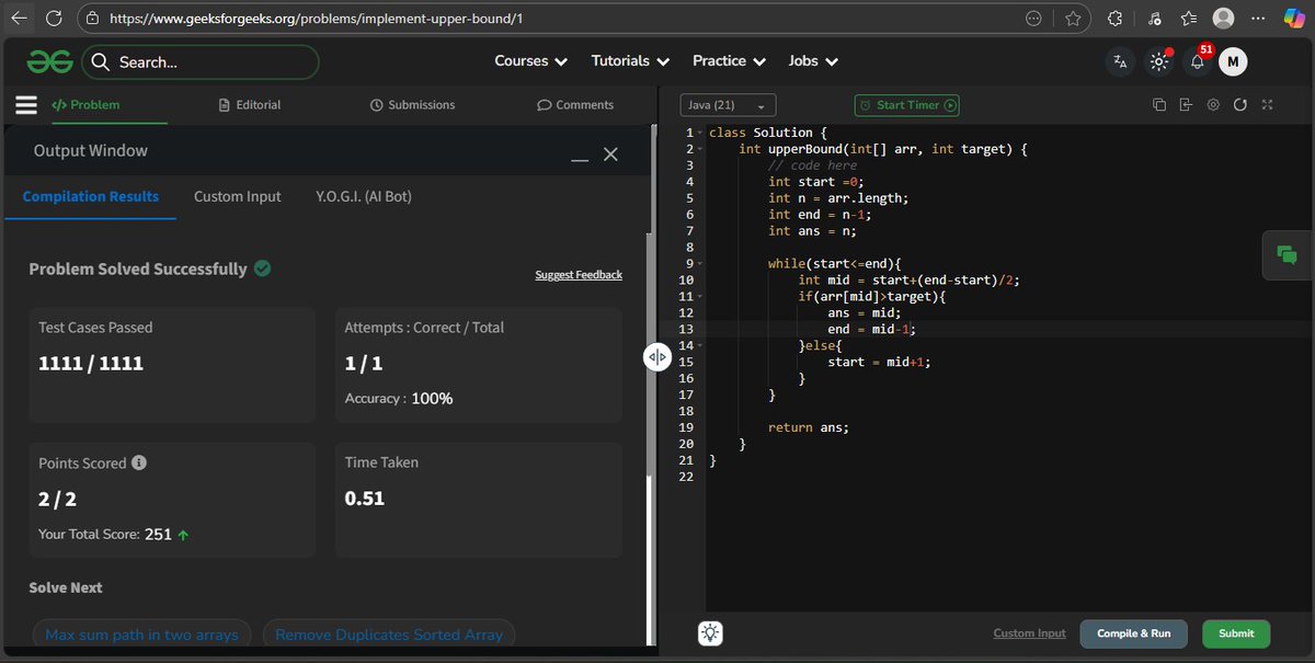 MrunalR05's tweet image. Day 145
DSA (Binary Search - Easy):
Upper &amp;amp; Lower Bound, Search Insert Position,
Floor &amp;amp; Ceil, First &amp;amp; Last Occurrences 🔍
#100DaysOfCode #DSA #BinarySearch
