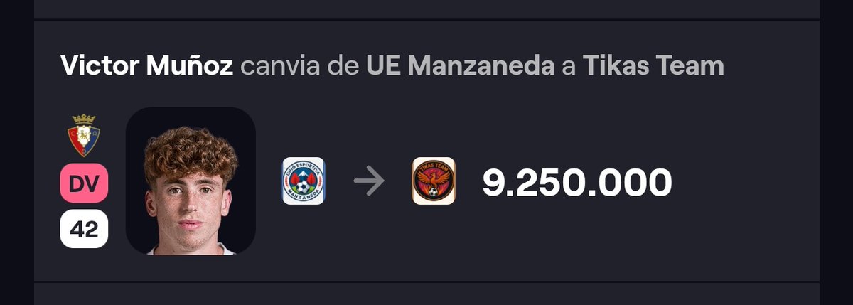 ✍🏼 OFICIAL

⚡ Víctor Muñoz deja la UE Manzaneda y se marcha al Tikas Team por 9.25M€