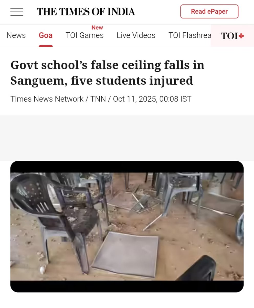 The roof fell, promises cracked, and accountability vanished. This is the state of education under Pramod Sawant’s rule. #GoaFailsCitizens
