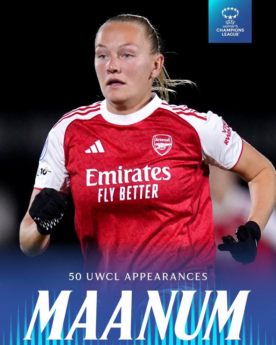 UWCL's tweet image. 50 up for @FMaanum 🥰
#UWCL || @ArsenalWFC