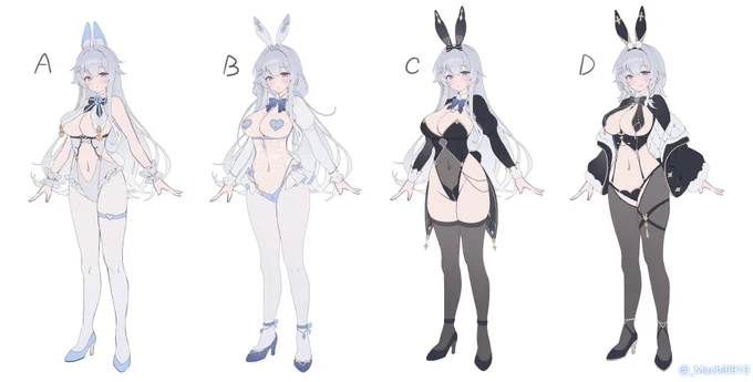 最近、いくつかのスペシャルなルデザインを考えてみました 次はどの衣装を着てほしいですか? A〜Dの中から、一番のお気に入りを選んで投票してね!!
