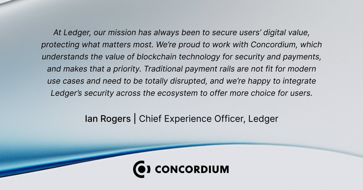 ConcordiumNet's tweet image. ⚡️ Traditional payment rails are not fit for modern use cases.
As @Ledger’s Chief Experience Officer Ian Rogers shared, “Concordium understands the value of blockchain for security and payments.”
Together, this partnership is setting the standard for Payfi infrastructure.
