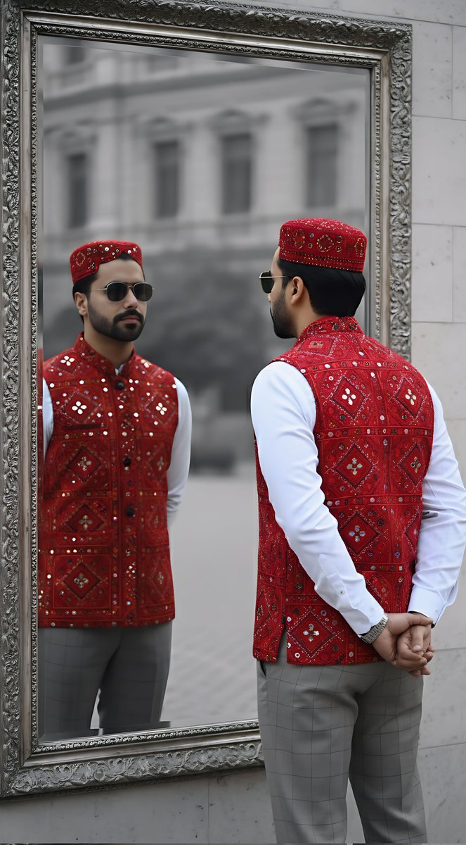 ahmed_Code26's tweet image. A striking portrait of Sindhi heritage, red cap and waistcoat, with their intricate mirror-work, leap from the grayscale setting. A perfect blend of tradition and elegance.
 #SindhCulture #CulturalElegance #TraditionalAttire
