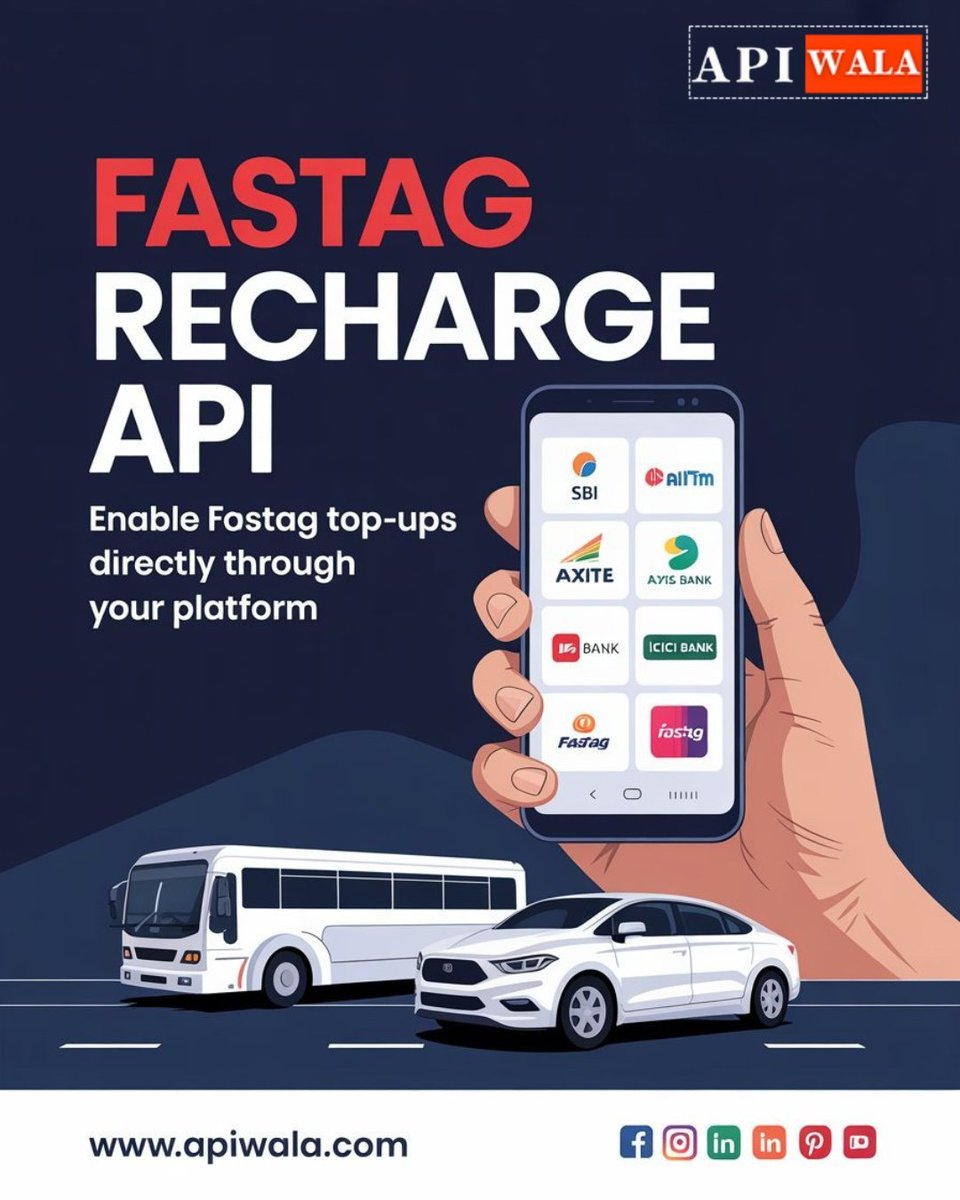 apiwala's tweet image. Simplify toll payments with our FASTag Recharge API. Speed up your customer’s journey. 📷”
Visit apiwala.com and get started today!
#Apiwala #FastTagAPI #TollPayments
#HassleFreeCommute #fasttagprovider #BusinessGrowth #fastag #APIProvider #RechargeAPI