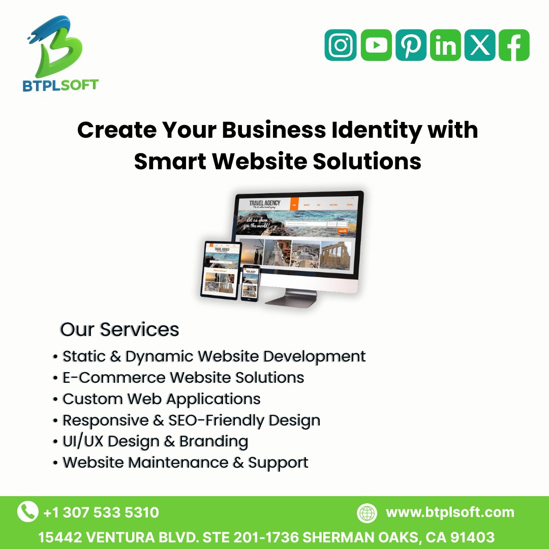 btplsoft's tweet photo. 🚀 Create Your Busi
ness Identity Online
💻 Smart &amp; SEO-Friendly Website Solutions
🌐 Web • E-Commerce • Branding • UI/UX
📍 Sherman Oaks, CA | 
 Global
🔗 https://t.co/2CTGCYC3Le 
#btplsoft #webdevelopment #ecommerce #webdesign https://t.co/httTPrsjvr
