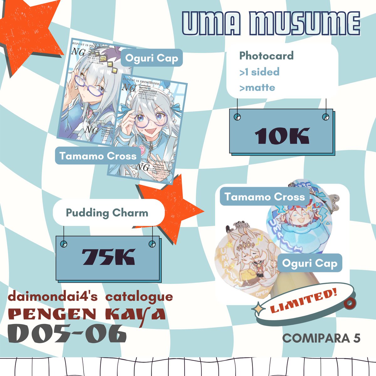 daimondai4's tweet image. Halo! This is my complete catalog for Comipara 5! d=(^o^)=b

OTS aja
Pengen Kaya D05-06 [2days]

📚Ada komik original &amp;amp; light novel original juga
🐴Merch fandomnya ada uma musume!

See you there :D
Share &amp;amp; 🩵 are appreciated! Thank you p(^^)q

#comipara5 #comipara5catalog