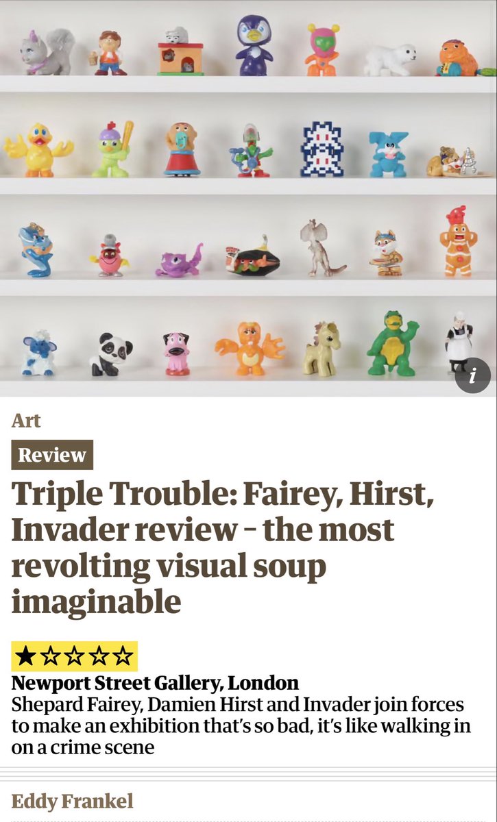 thanks Eddy Frankel, The Guardian 

‘aesthetic crap’ 

Damien Hirst <a href="/hirst_official/">Damien Hirst</a> 

curated by his son

‘It’s all precision-engineered to sell, in vast quantities at vast prices, to people with the worst taste on Earth’

theguardian.com/artanddesign/2…