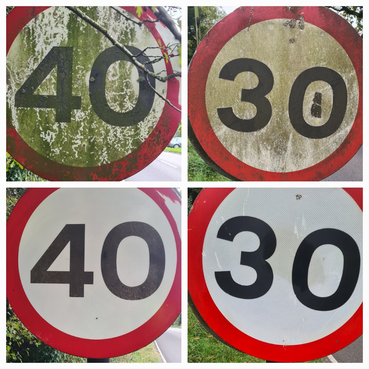 As the weather closes in here for Autumn there is less chance to paint but I can clean signs and weed junctions. Like these down a country lane here in Aldridge a spray of kitchen cleaner and wipe.