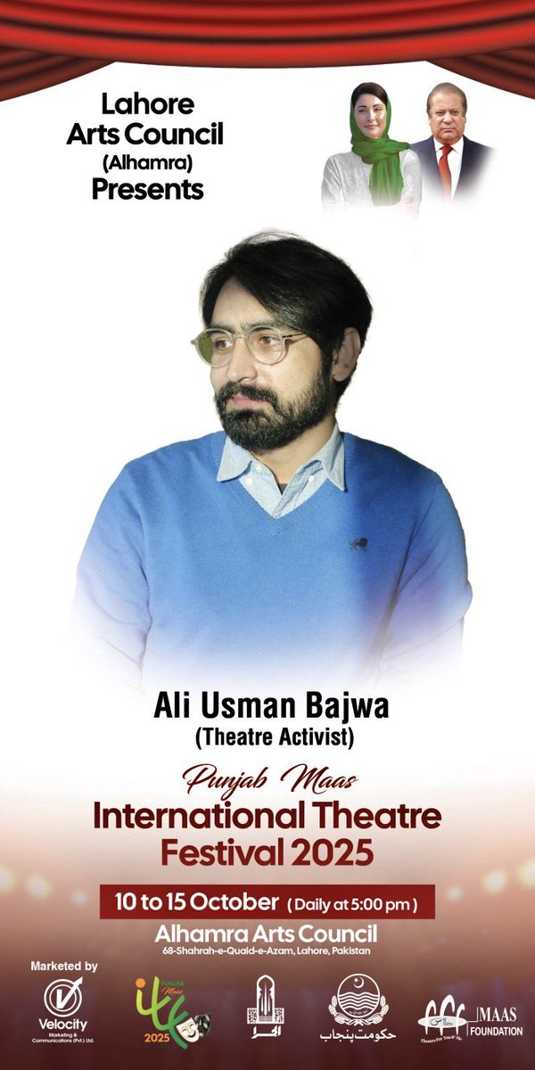 AliOsmanBajwa's tweet image. تانگھ رہے گی متر پیاریاں دی

Looking forward to see you all

Date: 11 October 2025
Time: 5:00 pm
Day: Saturday 
Venue: Alhamra, Hall 3, Mall Road, Lahore

A joint venture of @Maasfound and @GovtOfPunjab 

@AlhamraLAC 

#punjabtheatrefest #alhamra #MAAS