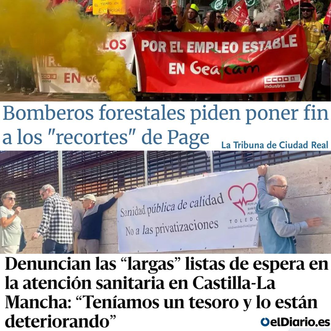 Page se inventa enemigos externos para dispersar la atención y que nadie conozca sus políticas. Pero en Podemos llevamos la verdad y el ruido para lograr la justicia social. Si alguien en CLM y España aún no lo sabe: Page recorta y privatiza servicios públicos a diario👇