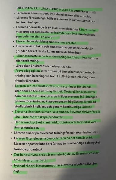 Hörnstenar i en traditionell, lärarledd undervisning - med ämnesberättelsen, läsning och handskrift som nav.