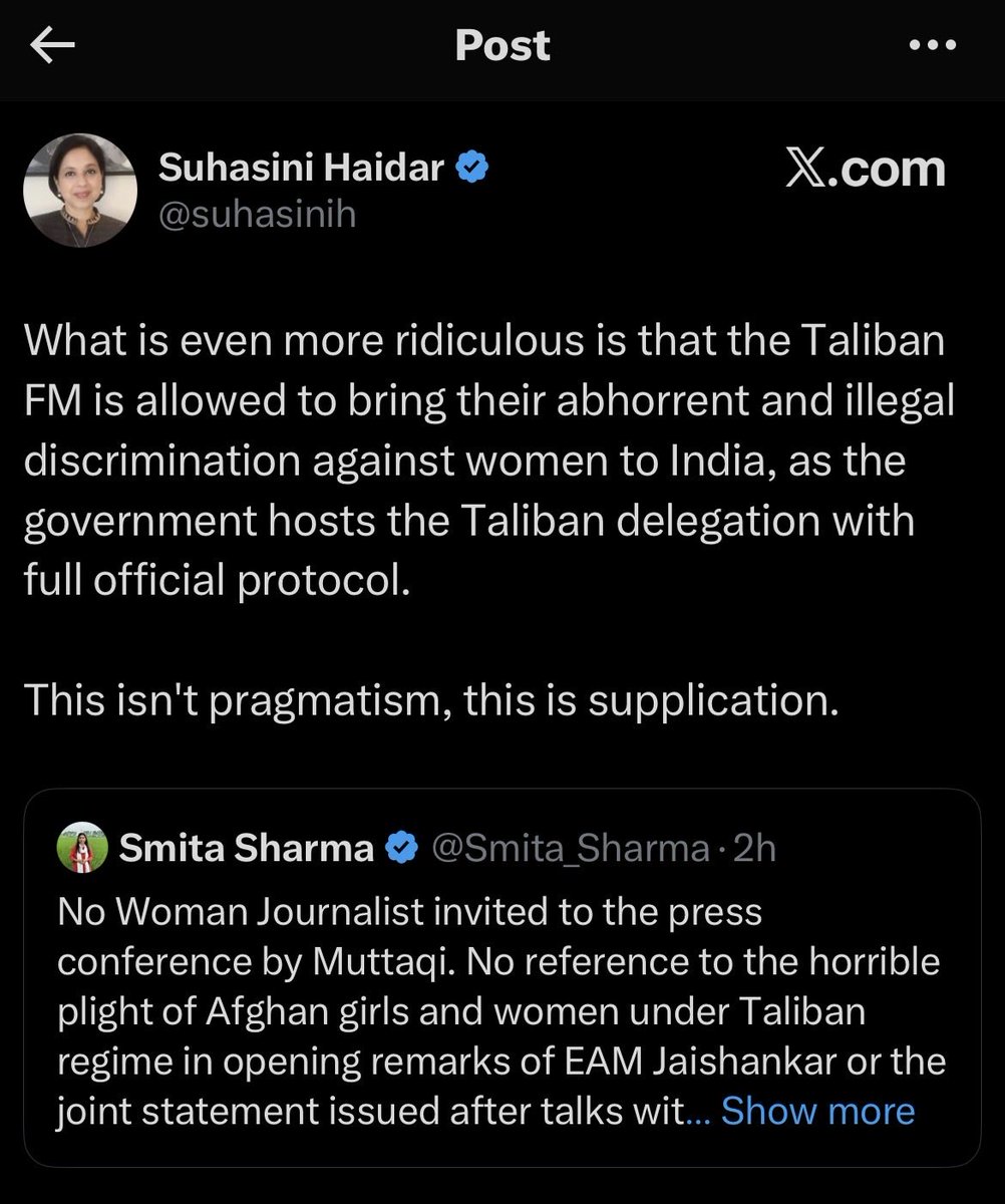 Annutiwariii's tweet image. Our #India is dearest to us above all.

Whatever the #Taliban govt does in #Afghanistan is their matter, but the Indian government has implemented the same Afghan policy within India  female #journalists have been thrown out of their workplaces.
The question arises: if such…