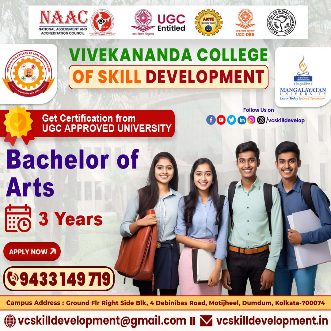 vcskilldevelop's tweet image. 🎓Earn Your Bachelor of Arts (B.A.)—Anytime, Anywhere!🌏
Empower your education with Vivekananda College of Skill Development (VCSD) through our B.A. Online/Distance Mode program!💻📚
#BAOnline #BADistanceEducation #VivekanandaCollegeOfSkillDevelopment #VCSD #OnlineBA #BAinArts