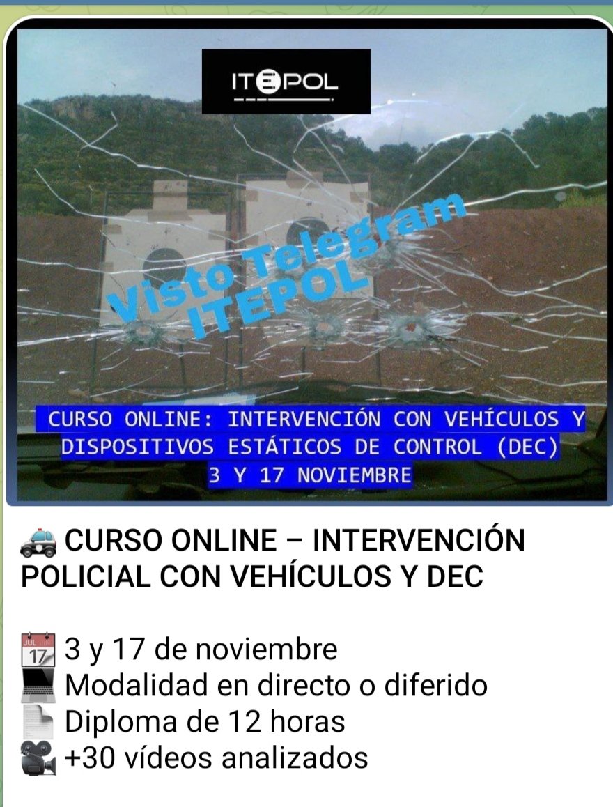 ITEPOL_COM's tweet image. 🚓 INTERVENCIÓN POLICIAL CON VEHÍCULOS Y DEC 

¿Sabías que la carrocería no siempre protege de un disparo? 💥
Analiza el comportamiento balístico real, mejora tu seguridad y actúa con eficacia en cada control.

🔗 Inscríbete: forms.gle/Fnq9uwC4BySyKw…
#ITEPOL #FormacionPolicial
