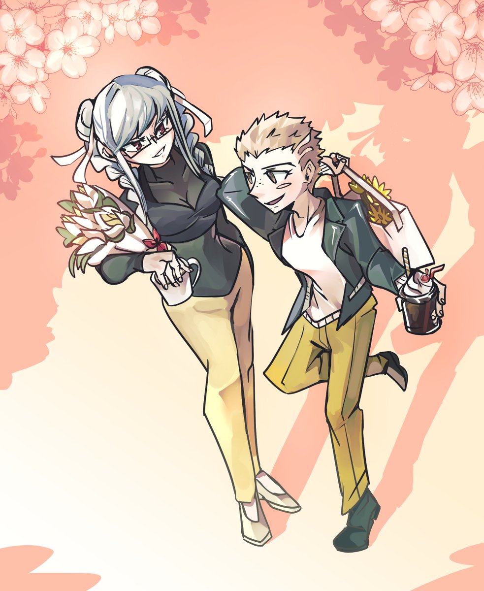 #danganronpa
Kuzupeko in matching outfits from the Good Spoon collab 💛🖤🌼