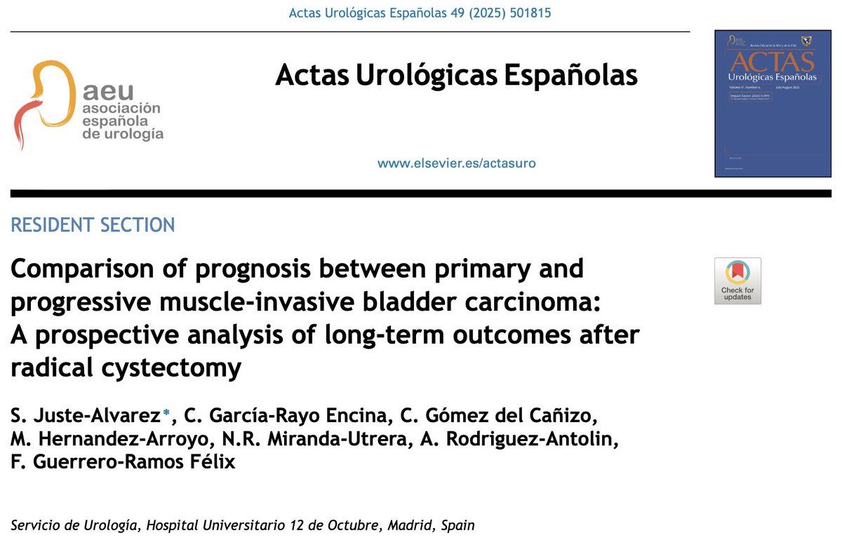 DrFelixGuerrero's tweet image. ‼️Primary vs progressive #MIBC 
🤼Controversial topic
📉We publish on this in the October issue of @actasurologicas @RodriguezFaba 
🏥@Urologia12 @cgdelcanizo @MarioHArroyo @H12Octubre 
🔗Read it here: t.ly/cdaAk