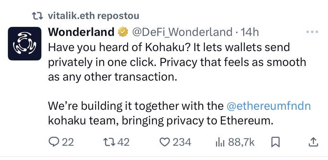 to vendo isso certo?? o vitalik repostou um negócio da wonderland 

ai fudeu mesmo