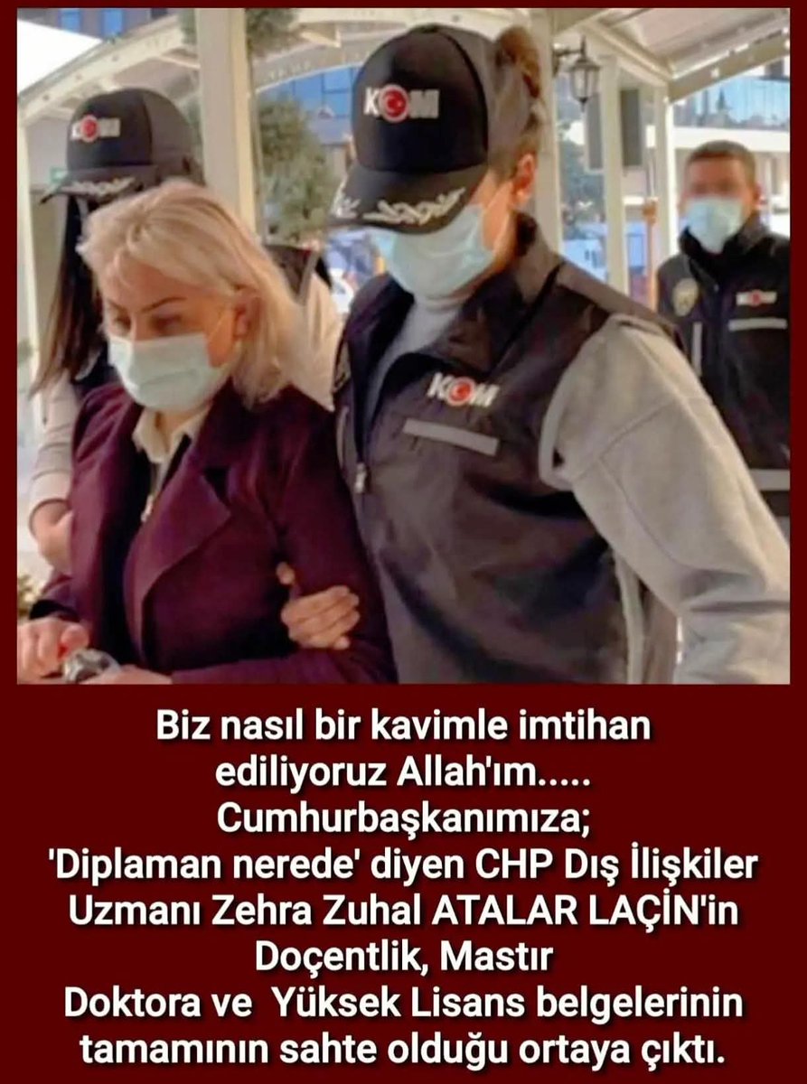 Reise Diploman Nerede diyen 
CHP’li dış ilişkiler Uzmanı

Zehra Zuhal Atalar Laçin’in doçentlik Master doktora Ve yüksek Lisans belgelerinin
Tamamı Sahte olduğu Ortaya Çıktı.
