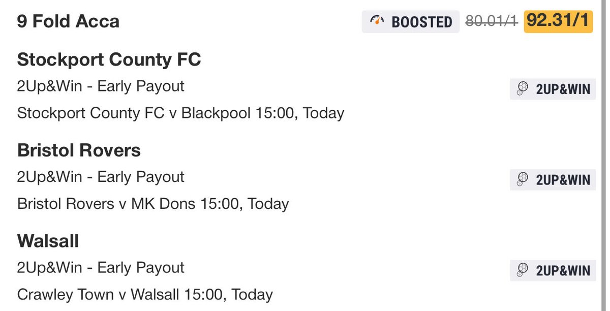 Cheers <a href="/sheldy_85/">Nick Sheldon</a> for spotting this. 80s on Ladbrokes (with the 2 up odds selected) and they even gave me a boost to 92s!