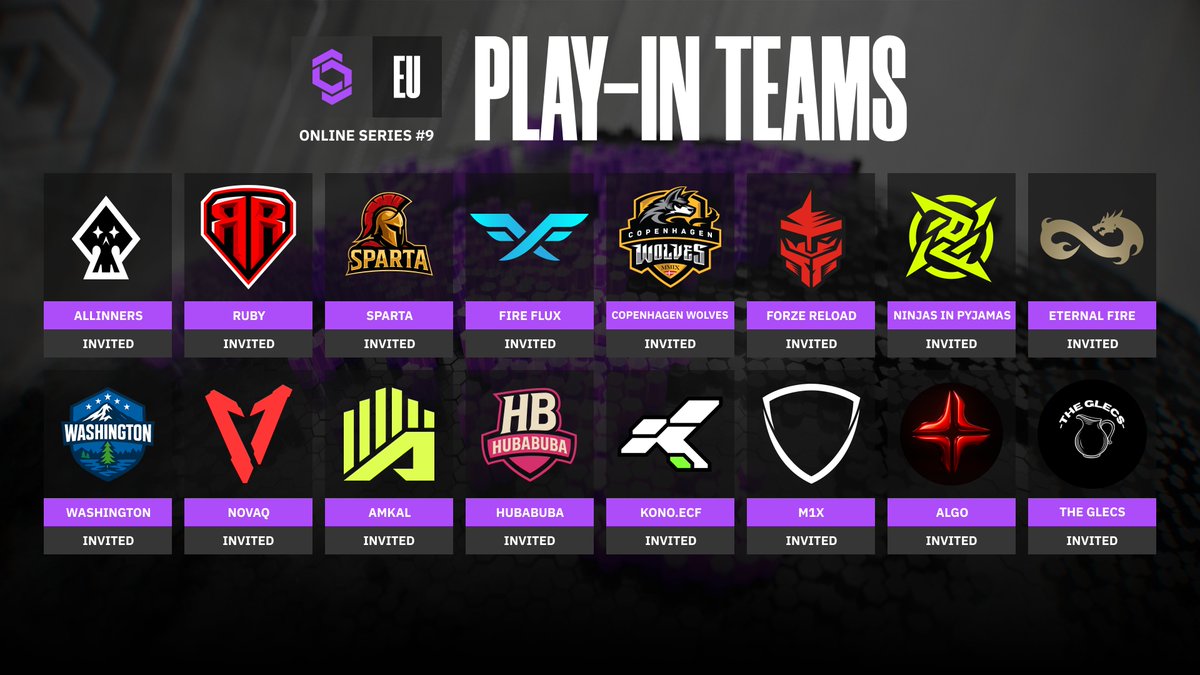 CCT_CS's tweet image. 🟣CCT EU9 Play-In Invitations 📨
@allinners_team
RUBY
SPARTA
@firefluxesports
@CPHWolves
Forze Reload
@NIPCS Impact
@eternalfiregg
Washington
NOVAQ
@amkalesports
HubaBuba
@konoecf
m1x
ALGO
The Glecs