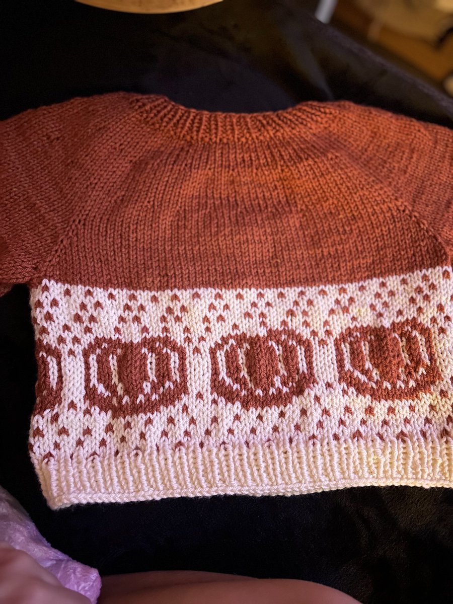 shescalledkris's tweet photo. On the plus side, I’ve finished this little pumpkin jumper just in time for autumn 🎃🧶

Knit using a combination of a toddler jumper pattern by Petite Knit with the pumpkin motif from the adult ‘Pumpkin Circle Yoke Sweater’ by Cypress Knits

#knitting #crochet #handmade #ravelry https://t.co/r6la686gWQ