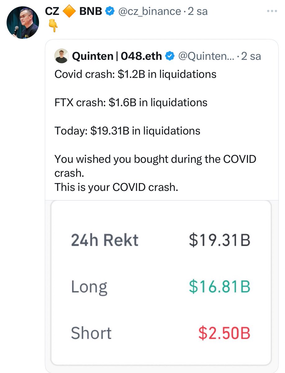 K.atil olay mahaline geldi ve dalga geçiyor. Trump baş aktör bu da yancısı. Hiçbir borsada #binance kadar aşağı iğneler atılmamış altcoinlerde. Önce Trump CZ i affedecek haberini verdiler sonra cz birilerine malı servis etti. Büyük bir mal değişimi yaşandı #altcoin tarafında.