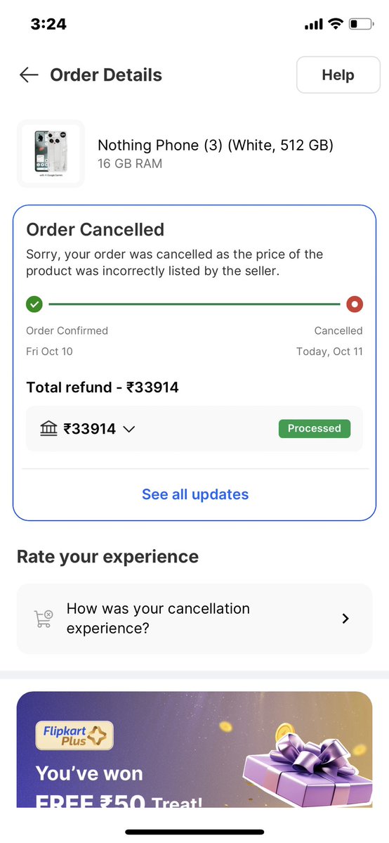 bhavin439's tweet image. My order for the Nothing Phone 3 was cancelled by Flipkart, claiming the seller listed the wrong price. Really disappointing experience — customers shouldn’t have to suffer for sellers’ mistakes.@flipkartsupport @Flipkart @nothingindia @nothing @AkisEvangelidis #scam