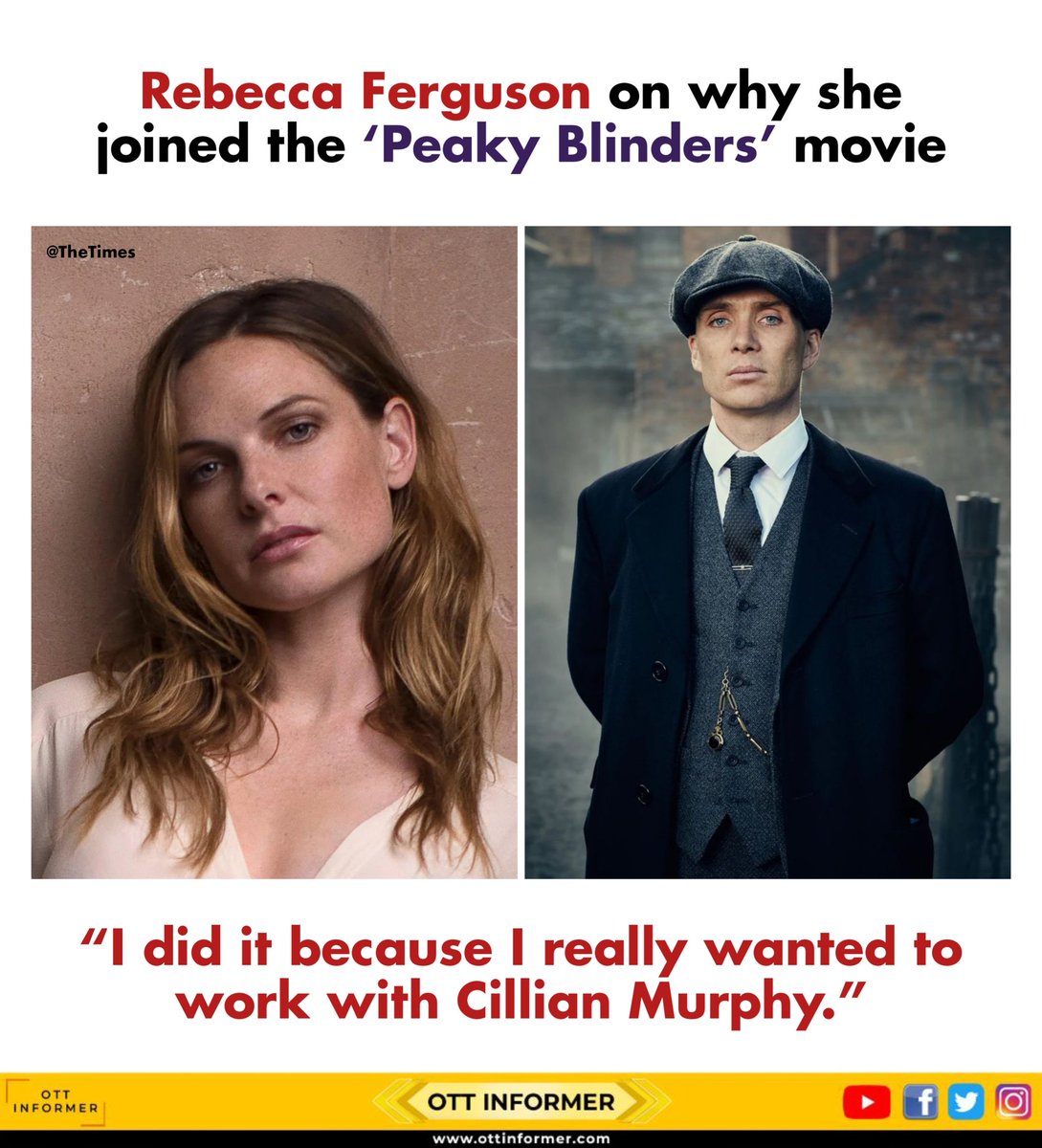 OTTInformer's tweet photo. Rebecca Ferguson joined Peaky Blinders just to work with Cillian Murphy!

#RebeccaFerguson #CillianMurphy #PeakyBlinders #PeakyBlindersMovie #ott #ottinformer https://t.co/6hitdwBWSo