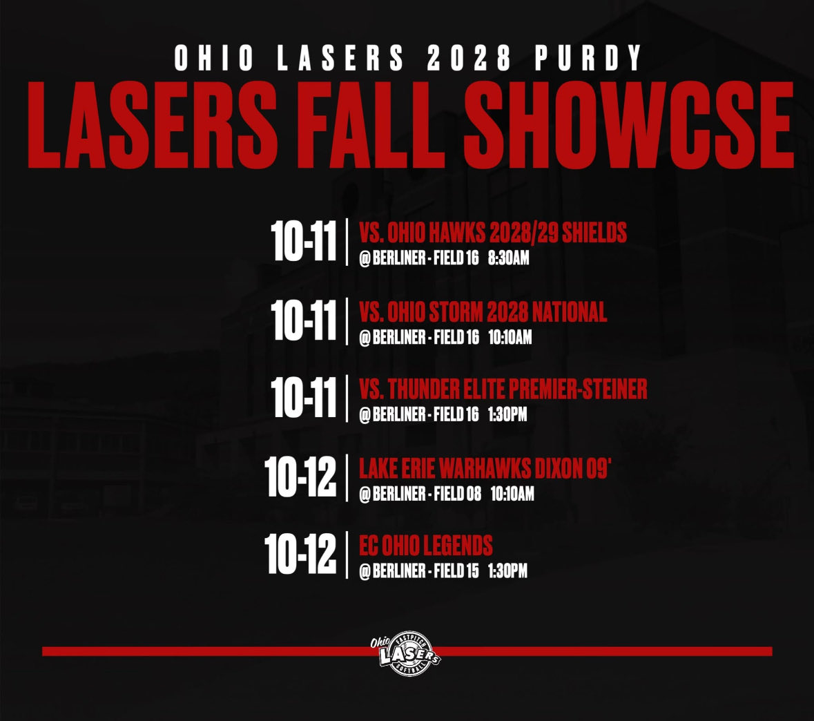 Our schedule this weekend for Lasers! Can’t wait to be back on the field with my girls
