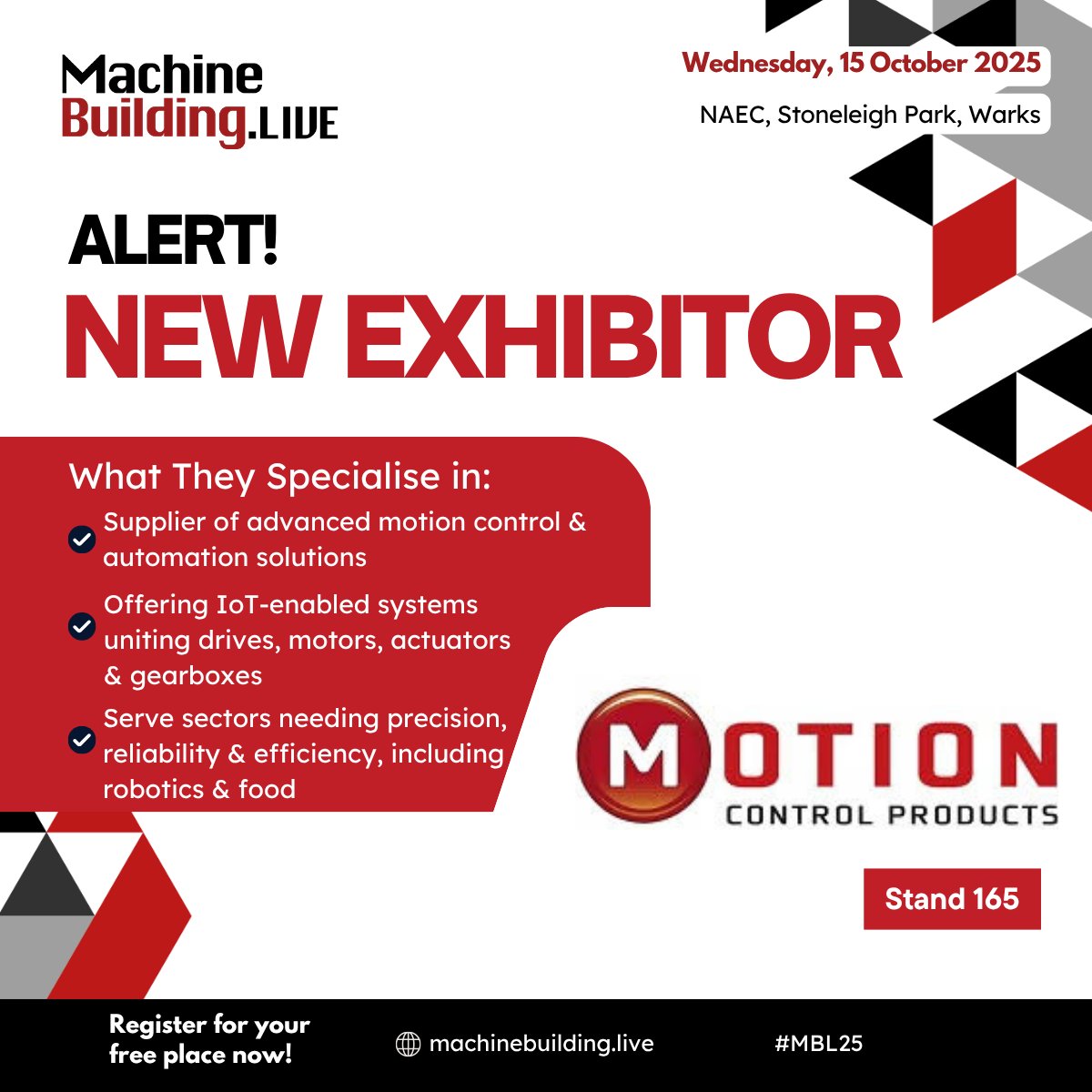 MachBuild's tweet image. We are delighted to welcome @mcp_ltd to MachineBuildingLive, taking place at the NAEC, Stoneleigh Park on 15 October 2025. Find out more here: bit.ly/3GHdsY7  Free to attend: bit.ly/4kQ9WbU  
#MBL25 #engineering #ukmanufacturing