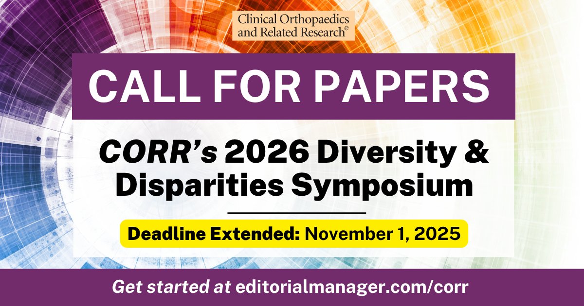 Clinorthop's tweet image. #CallforPapers: Good news! The submission deadline has been extended to November 1, 2025 for our next Diversity &amp;amp; Disparities Symposium. Don&apos;t wait to submit your paper any longer!

Get started here: editorialmanager.com/corr

#CORR #orthopedics #medicine #diversity #disparities