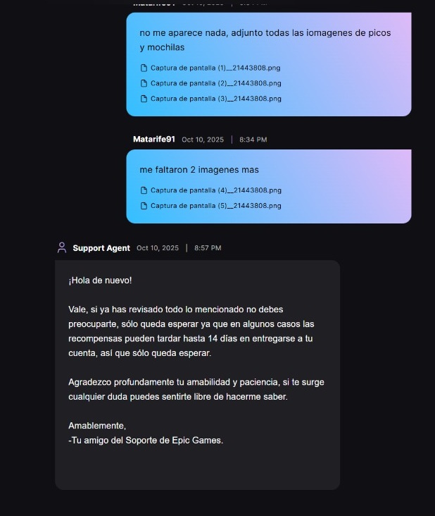 hey_listen1's tweet photo. @Fortnite_ES despues de estar un rato peleandome con un circo de monos del soporte, me sueltan eso https://t.co/hxF7dKCYMo