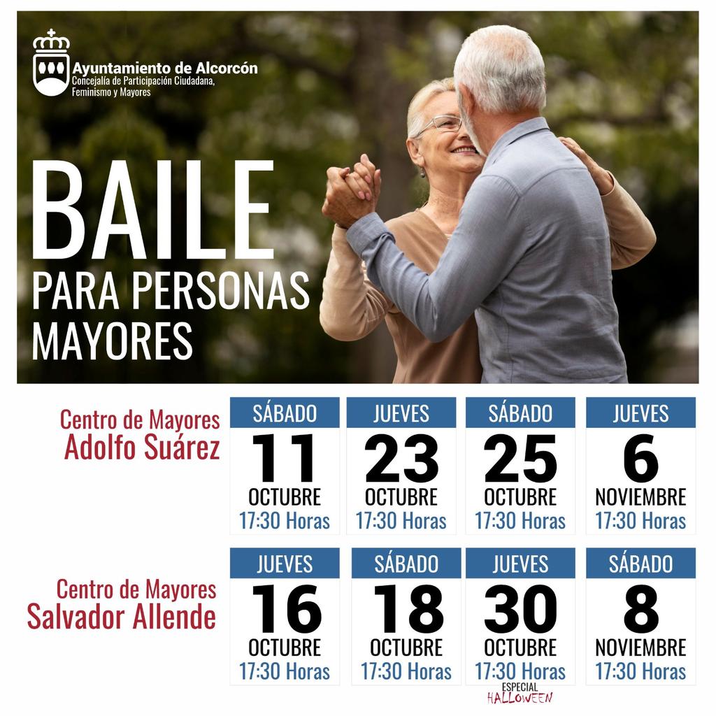 Hoy retomamos los Bailes en los Centros de Mayores de #Alcorcón. Todos los sábados y jueves. Este sábado 11 de octubre en el Centro de Mayores Adolfo Suárez! Os esperamos